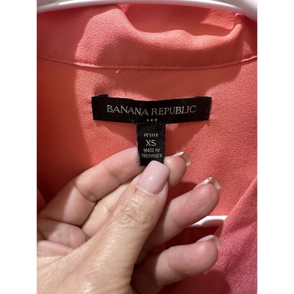 Banana Republic Tie Long Sleeve Blouse Top Salmon Petite XS - Picture 9 of 10